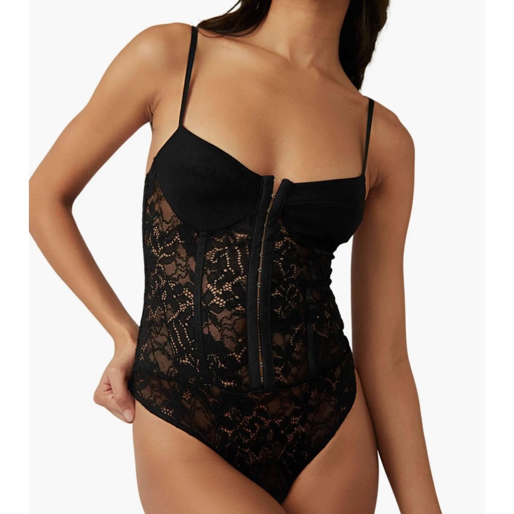 Free People Black Lace Bra Bodysuit